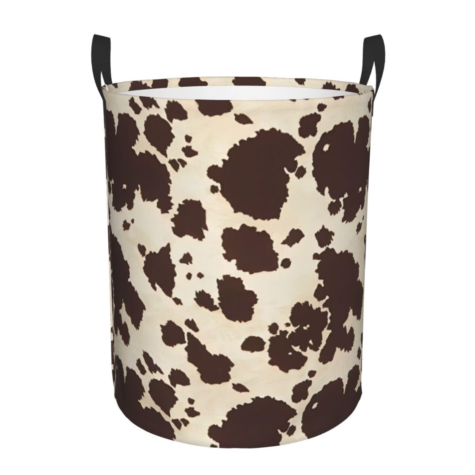 S Circular Hamper brown Cow Spots Print Storage Basket for Home