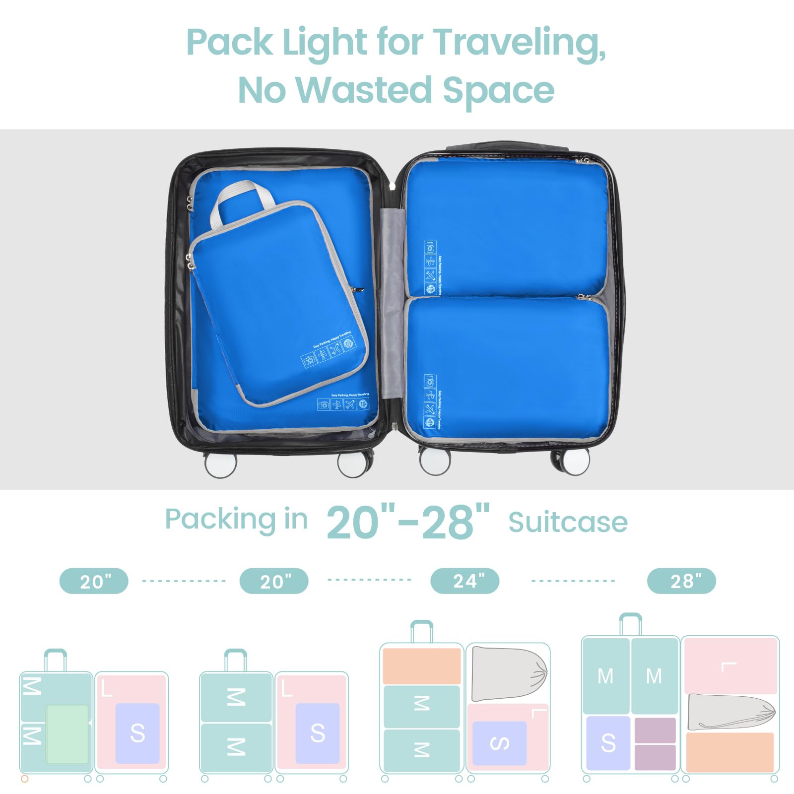Cambond Cubos de embalaje de compresión para viajes, bolsas de viaje ligeras y expandibles, organizadores de equipaje, cubos de compresión esenciales de viaje para ahorrar espacio para organizar