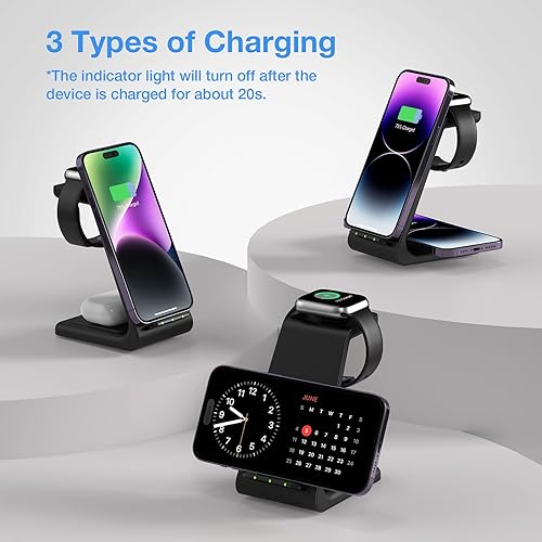 Miniatura 4 de Earteana - Estación de carga para múltiples dispositivos iPhone, base de carga inalámbrica rápida 3 en 1 para Apple Watch 9, 8, 7, 6, SE 5, 4, 3, 2,