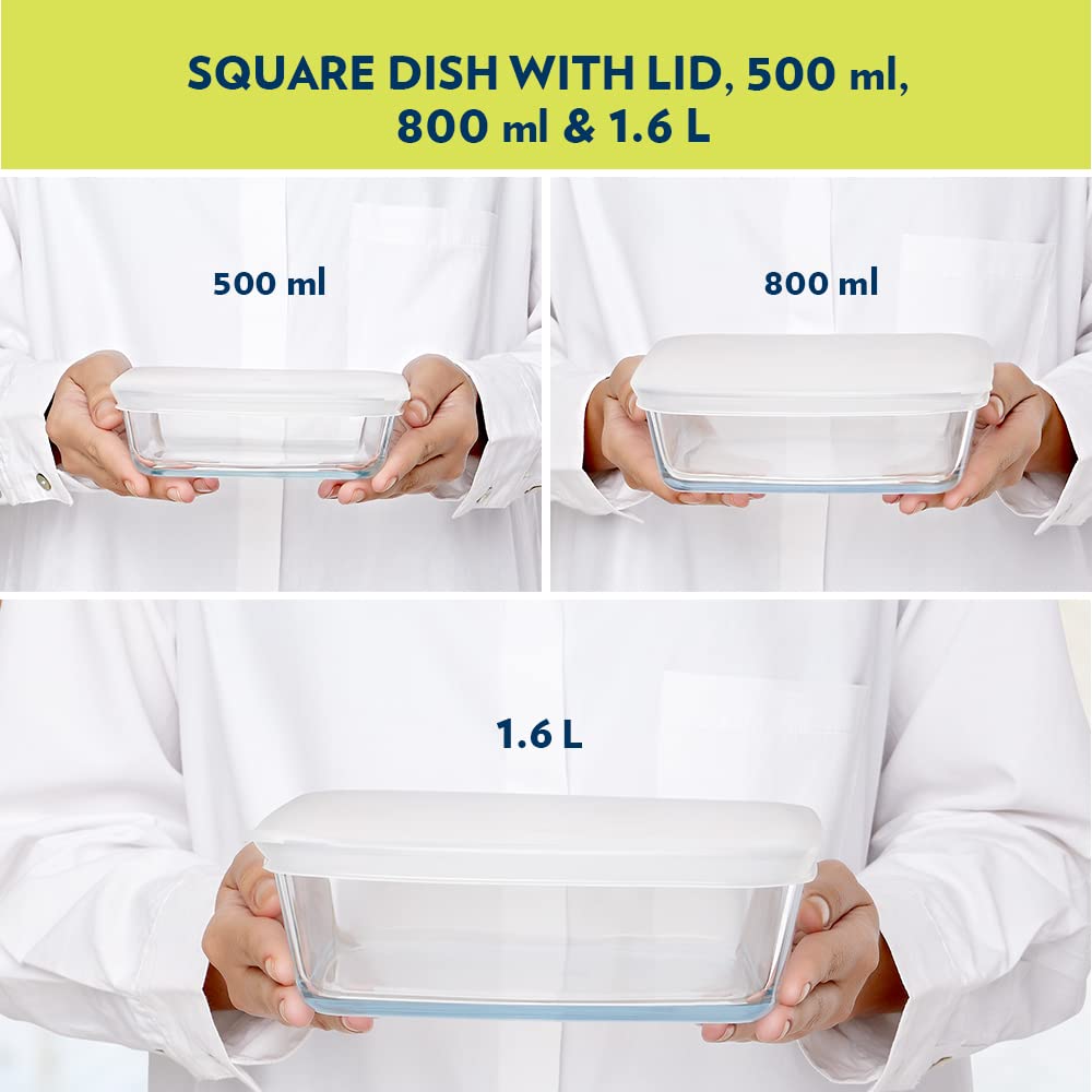 Borosil Microwave Safe & Oven Safe Square Glass Baking Dish with Lid (Transparent, 500 ml + 800 ml + 1.6 L) - Set of 3 — Amazon image 4