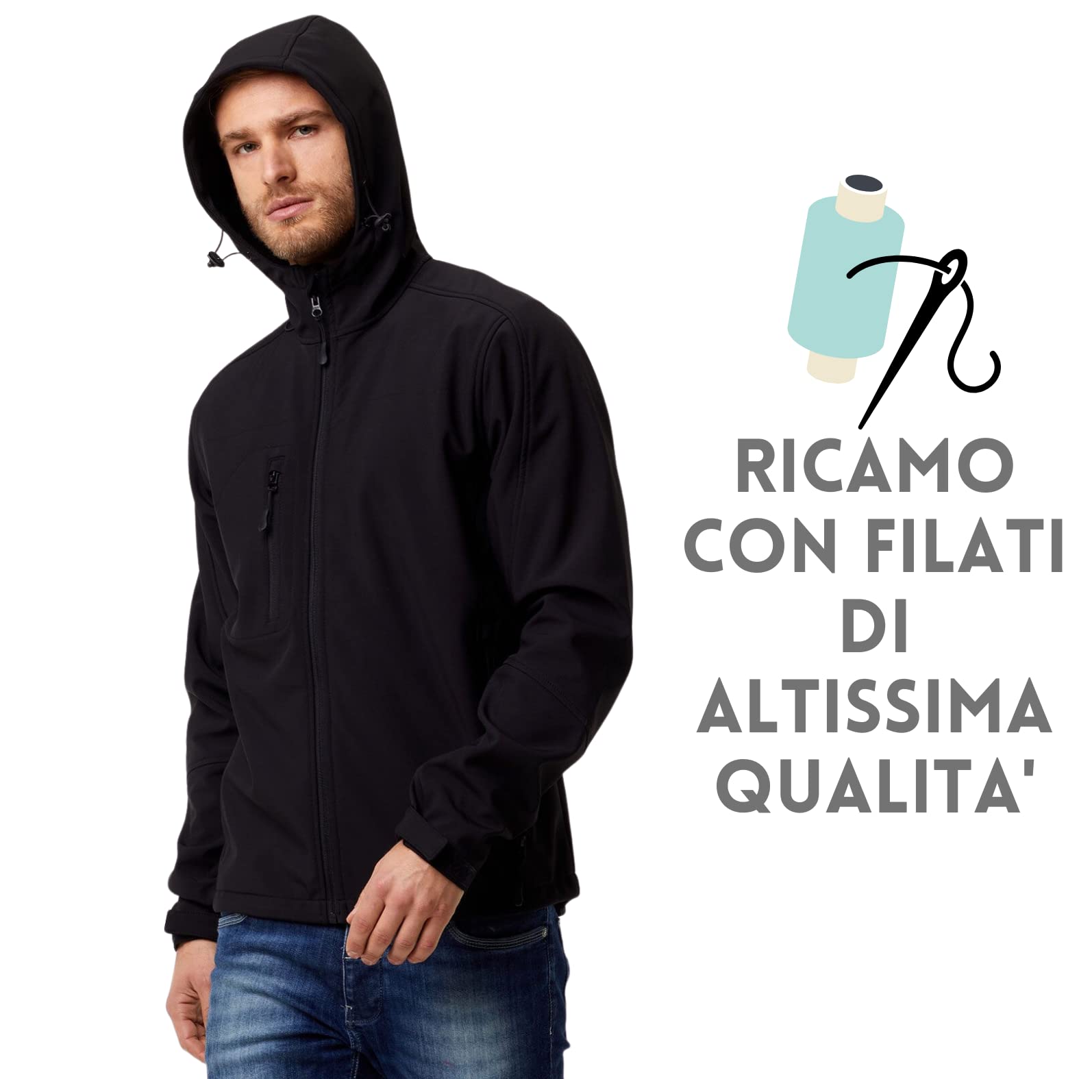 Giacca Softshell Personalizzato con Cappuccio Uomo Donna Militare Invernale Impermeabile Antivento Abbigliamento da Lavoro, Outdoor, Softair, Trekking, Personalizzata, Caccia