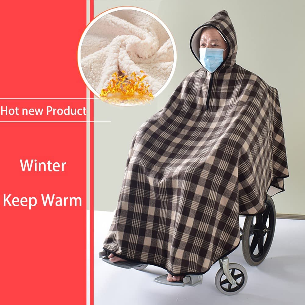 Manta con cremallera para silla de ruedas, capucha de vellón, capa impermeable para silla de ruedas, chal abrigado, chal de tela gruesa de doble capa, manta térmica, funda de silla de ruedas de i