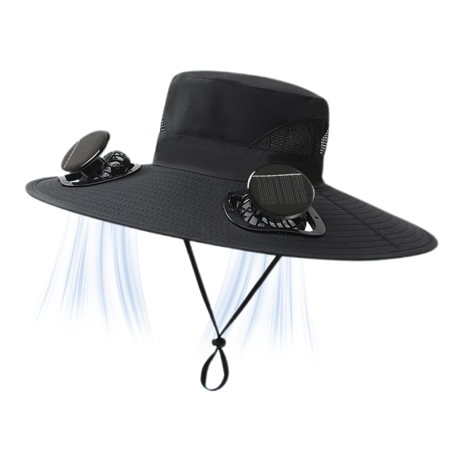 Cappello da sole a tesa larga – Cappello da sole a tesa larga con 2 ventole solari, protezione UV, berretto da pesca con ventilatore solare per uomini e donne | Cappello da sole per escursionismo