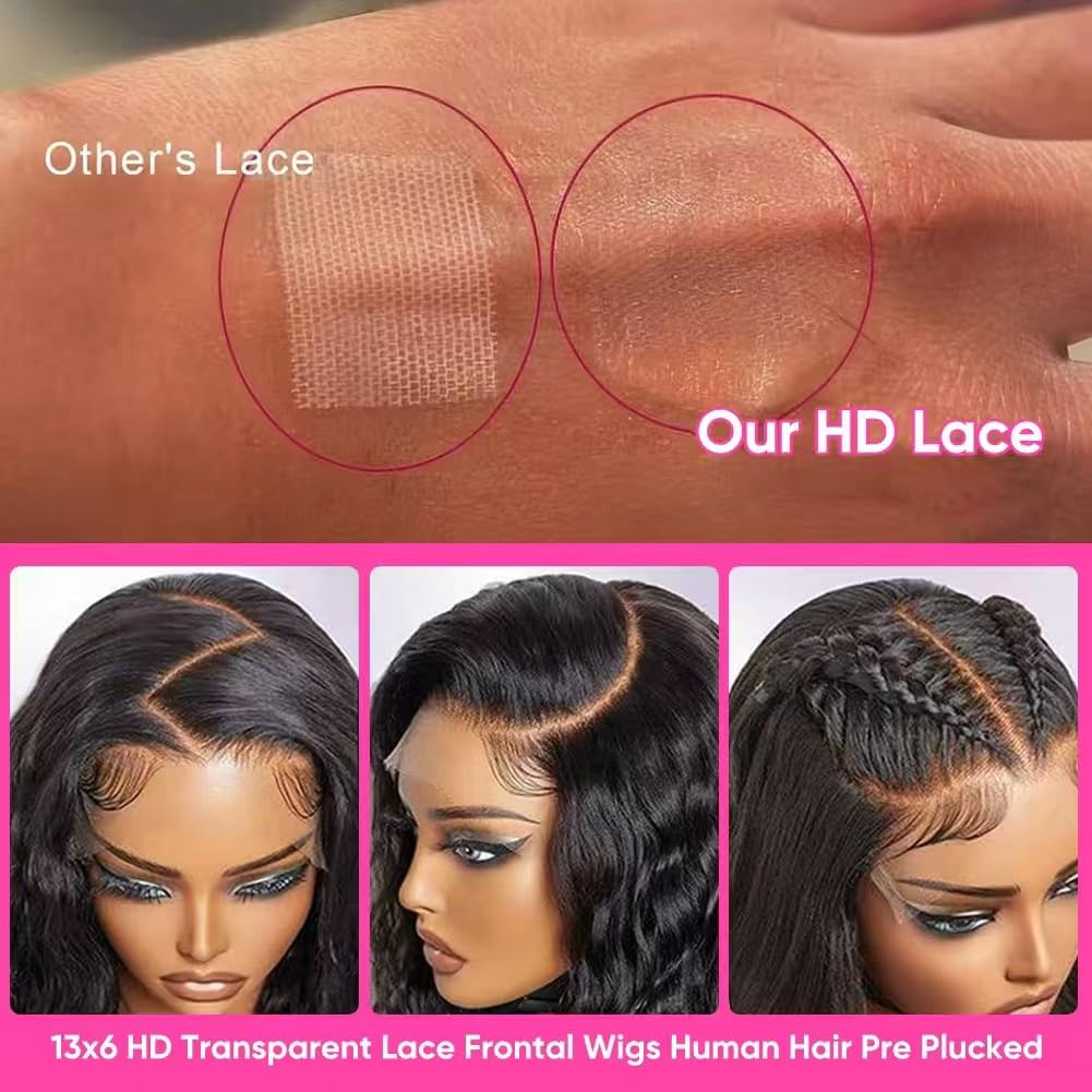 30 Inch 13x6 Lace Front Wigs Human Hair 220 Density Body Wave Lace Front Wigs Human Hair Brazilian Natural Black HD Lace Frontal Body Wave Wig Pre Plucked for Women