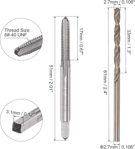 Miniatura 2 de Juego de grifos y brocas, 6 # -40 UNF 2B recta flauta máquina de rosca de fresado de grifo, 0.106 in M35 cobalto de alta velocidad de acero (HSS-CO)