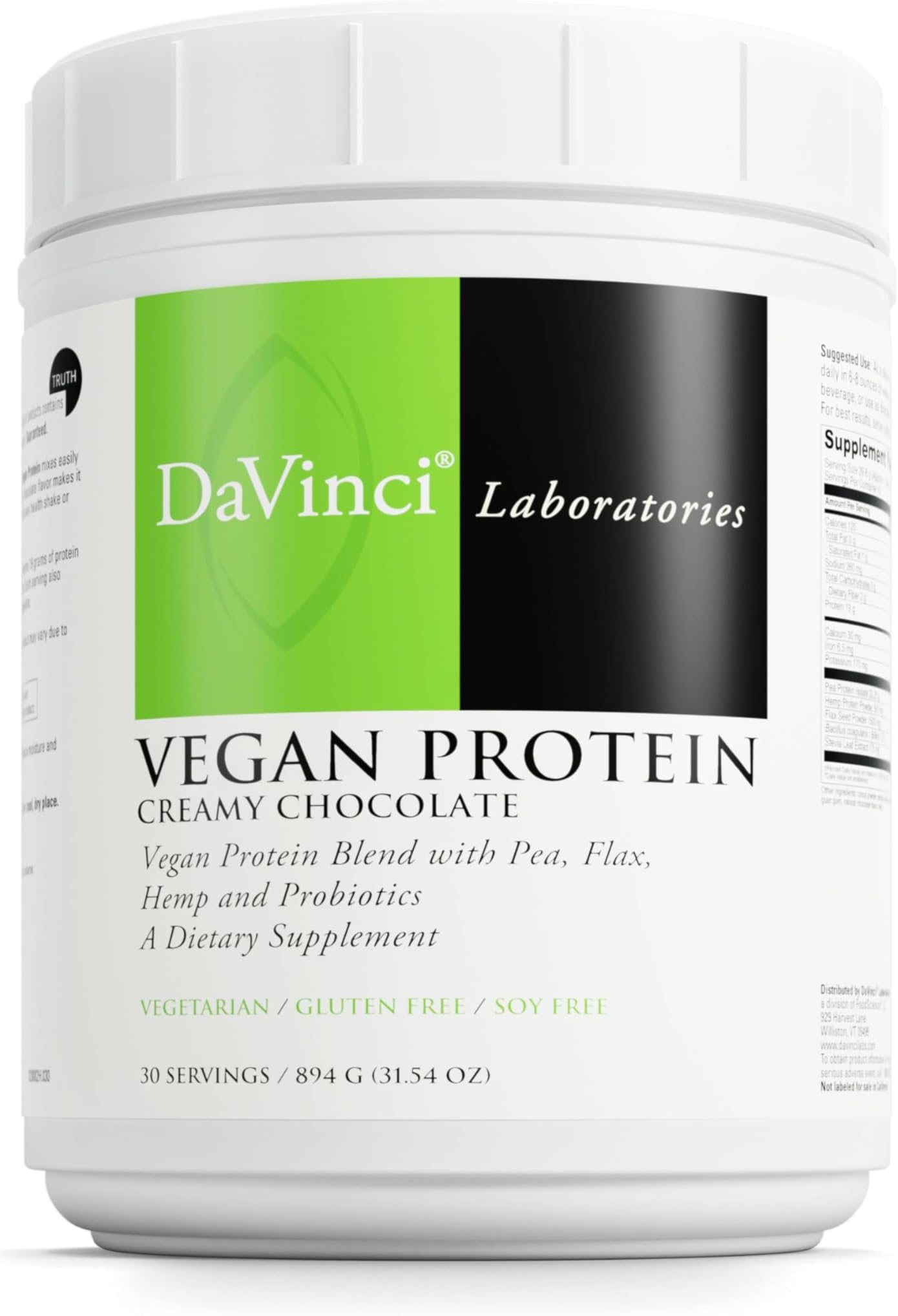 Labs Vegan Protein - Powder Supplement Supports Muscle & Tissue Repair* - Vegan Supplement with Pea Protein & Flax Seed - Creamy Chocolate, 30 Servings (894 g)
