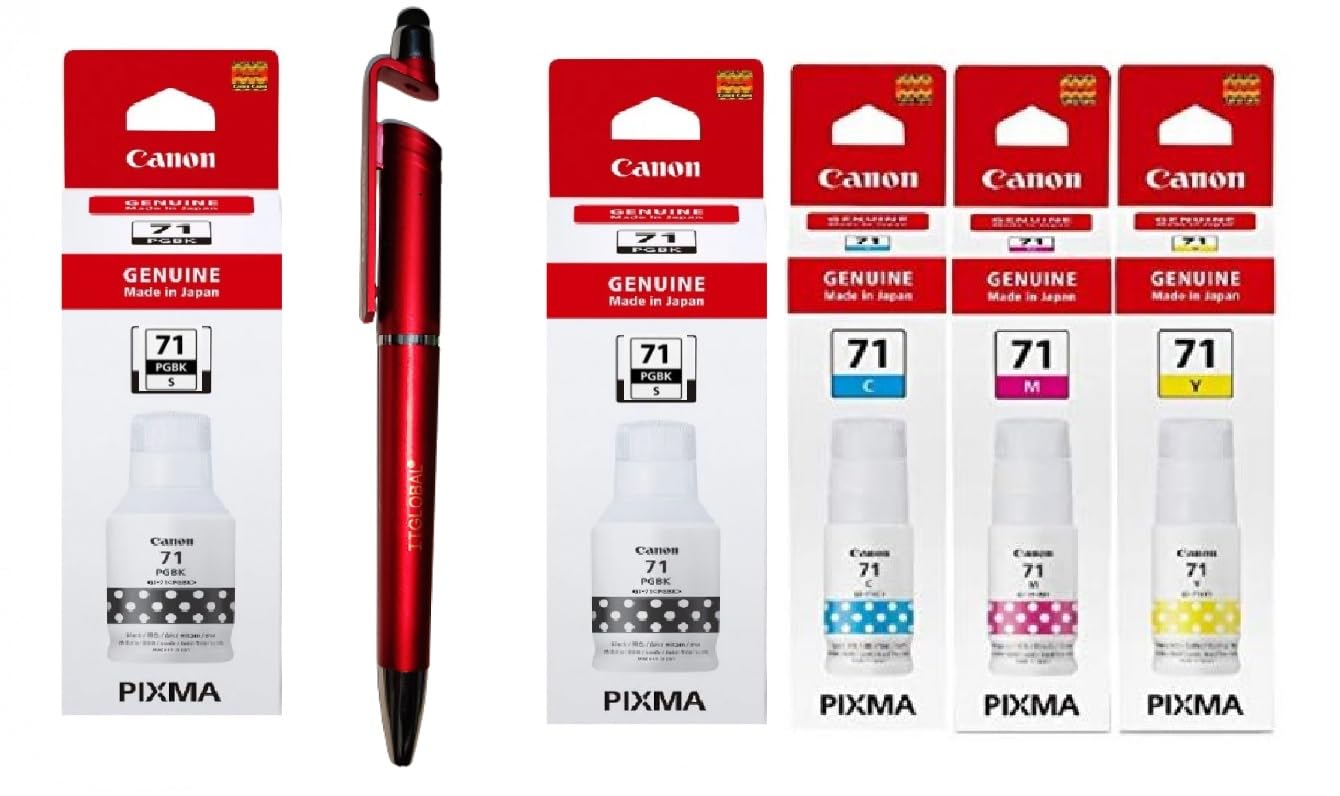 ITGlobal Combo Value Pack - Canon 71 S Black Twin & C/M/Y Ink Bottle (Set of 5) With 3in1 Multi-Function Mobile Phone Stand, Stylus Pen, Anti-Metal Texture Rotating Ballpoint Pen (B0CDPTQK6H) Amazon Price History, Amazon Price Tracker