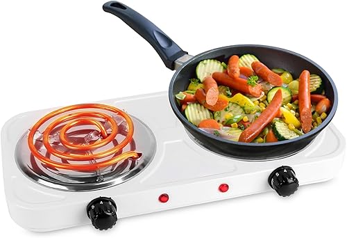 2000W eléctrico doble quemador portátil de calefacción de bobina caliente estufa encimera RV placa caliente con pies de goma antideslizantes 5