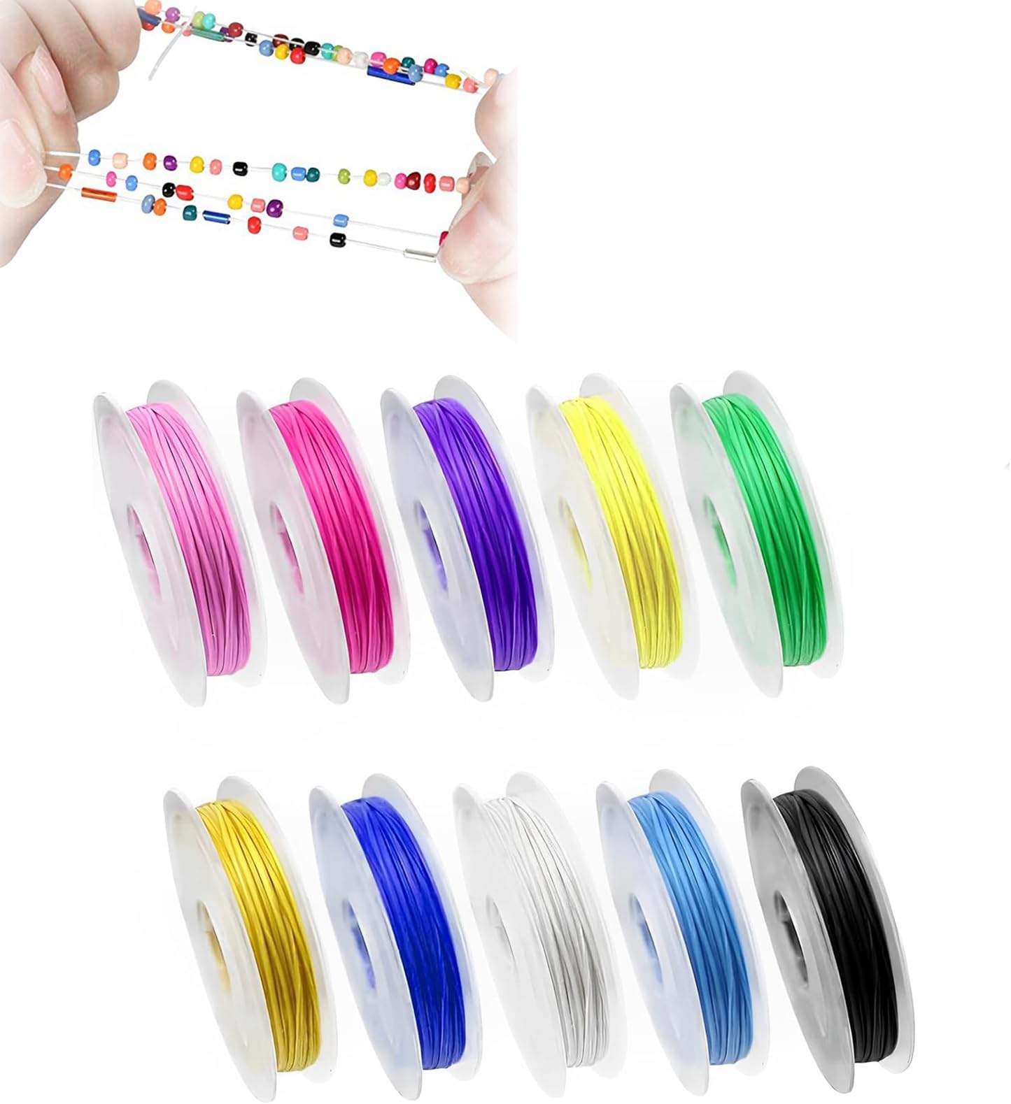 10 Rolls Bracelet String, Bracelet Elastic, String for Bracelet Making, Bracelet Making String for Jewellery Making & DIY Bracelets, Necklaces, Crafts, Decorations (0.6mm X 10m - 10 Colors)