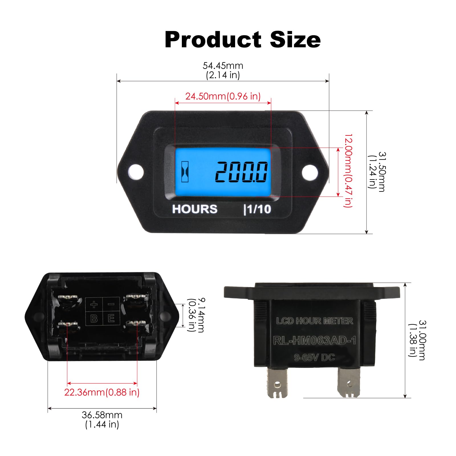 Digital LCD DC 9 V a 65 V con retroilluminazione blu, impermeabile, archiviazione dati, uso per camper tosaerba motoslitta Scrubber