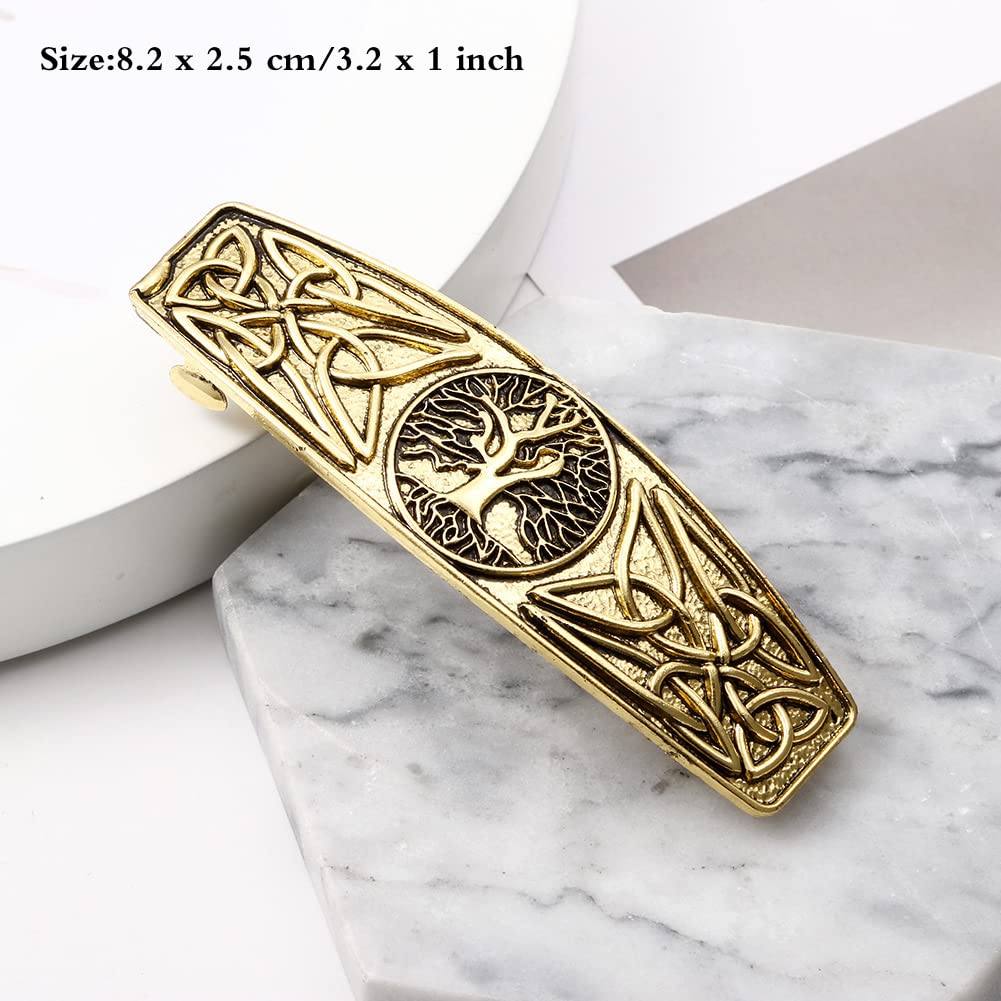 JKJF 2 Pcs Celtic Knot Barrette Vintage Hair Barrettes Metal French Hair Clips Engraved Headwear for Women Girls - Gold Silver Style 1: Tree of life #4