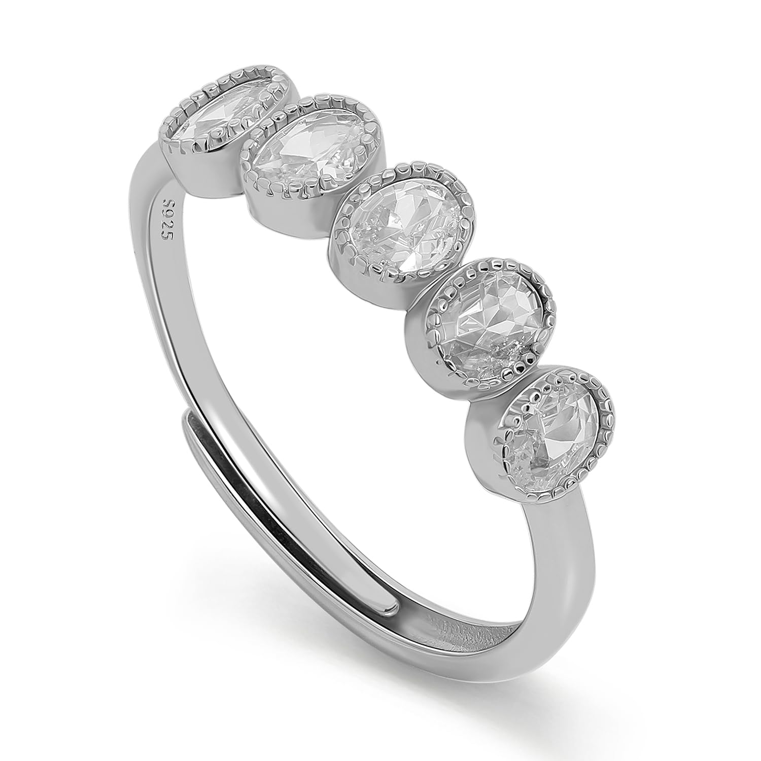 Anillo de Diamante Ovalado Meissa para Mujeres y Niñas, Anillo de Compromiso de Plata de Ley 925, Anillo de Promesa, Banda de Eternidad Apilable de Circonita Cúbica, Tamaño Ajustable 4.5-18.5