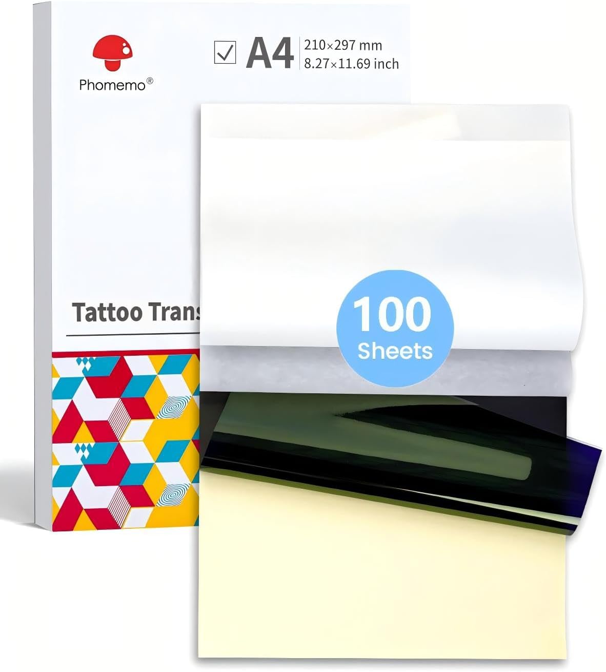 Phomemo Tattoo Transfer Paper - 100 Sheets A4 Size, Thermal Stencil Paper for Tattoo Transfer Kits - Personal & Commercial Use, DIY Tattooing Tracing Paper for M08F Printers & Tattoo Supplies