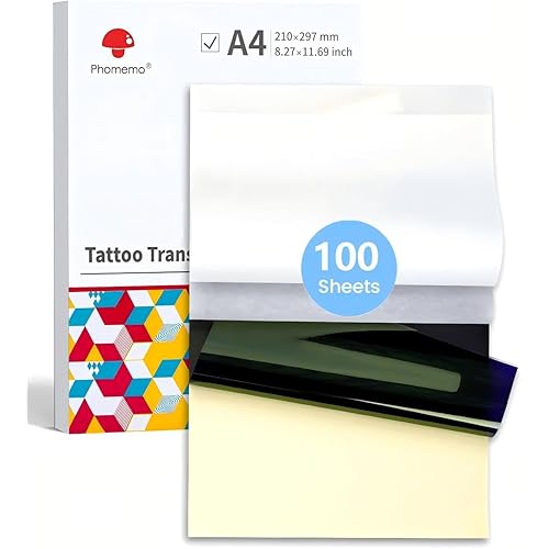 Phomemo Tattoo Transfer Paper - 100 Sheets A4 Size, Thermal Stencil Paper for Tattoos Transfer Kit - Personal & Commercial Use, DIY Tattooing Tracing Paper for M08F Printers & Tattoo Supplies