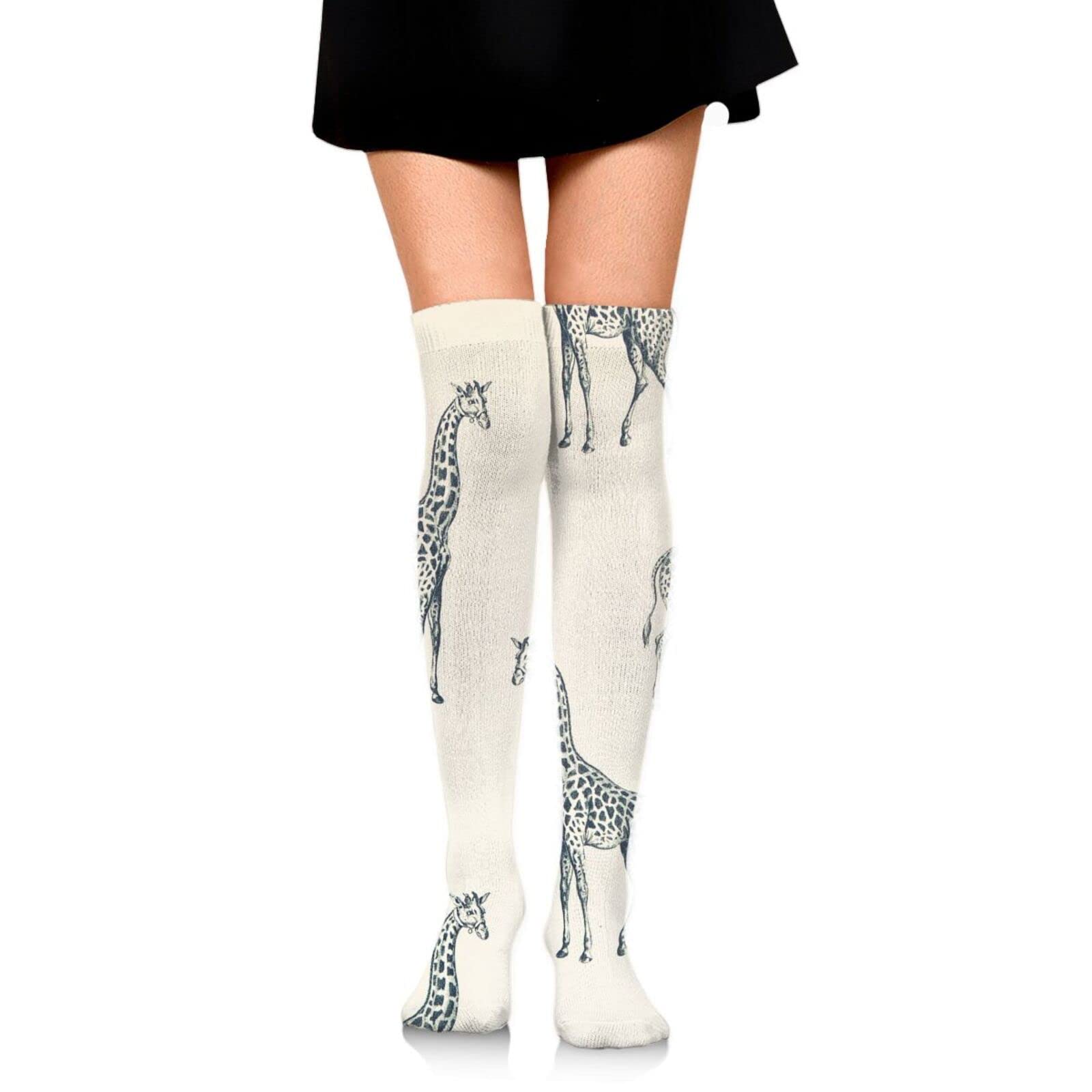 WONDERMAKEWomen'S Sketch Giraffe Knee High Socks Combed Cotton Non-Slip Stretch Soft Non See Through