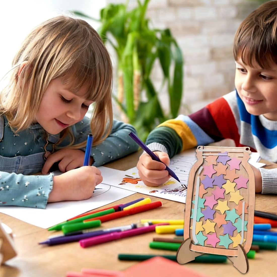 Barattolo di Ricompensa per Bambini in Legno con 30 Stelle Barattolo delle Ricompense Premi per Comportamenti Positivi per la Casa o la Scuola