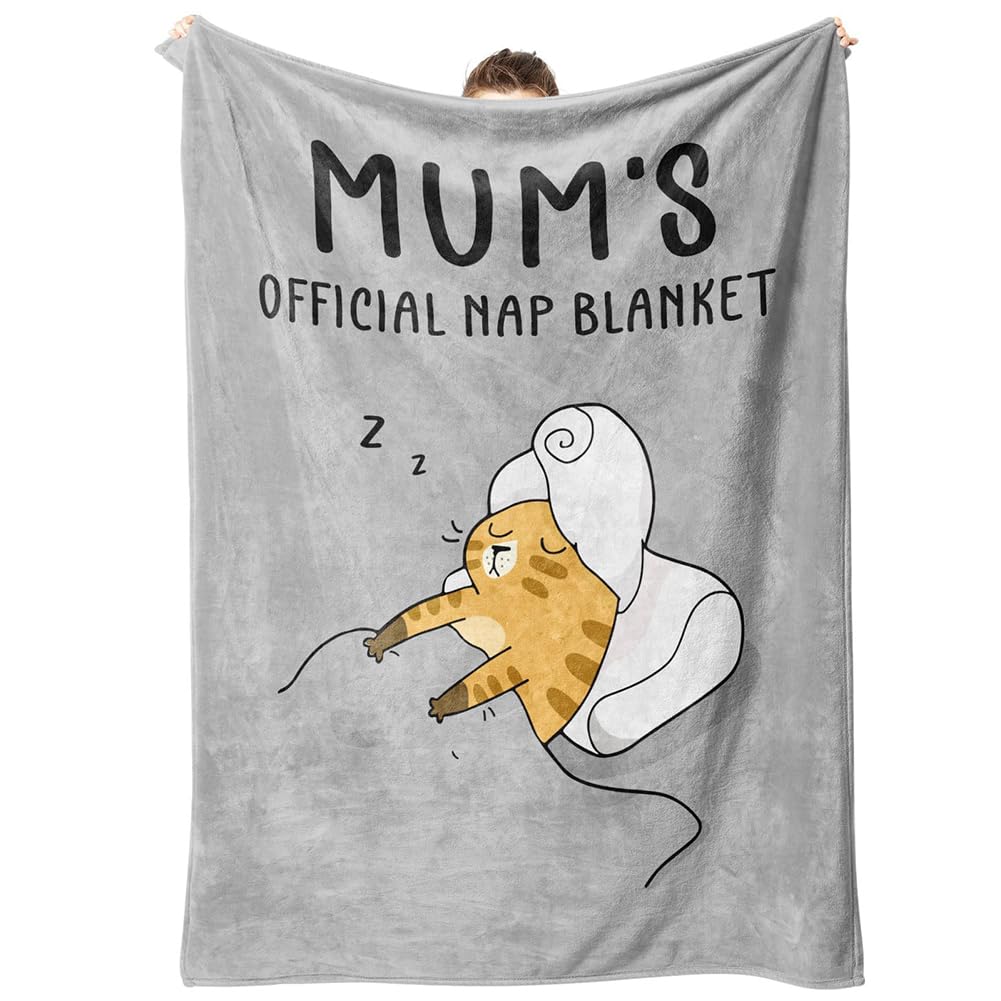 Pyrrlictoy Grey Cat Mum Gifts For Christmas, Mum Birthday Gifts- Soft Cute Blanket- Fun Gift For Mother From Daughter/Son, Christmas Birthday Presents For Mother Mummy Stepmum, 130 * 100Cm