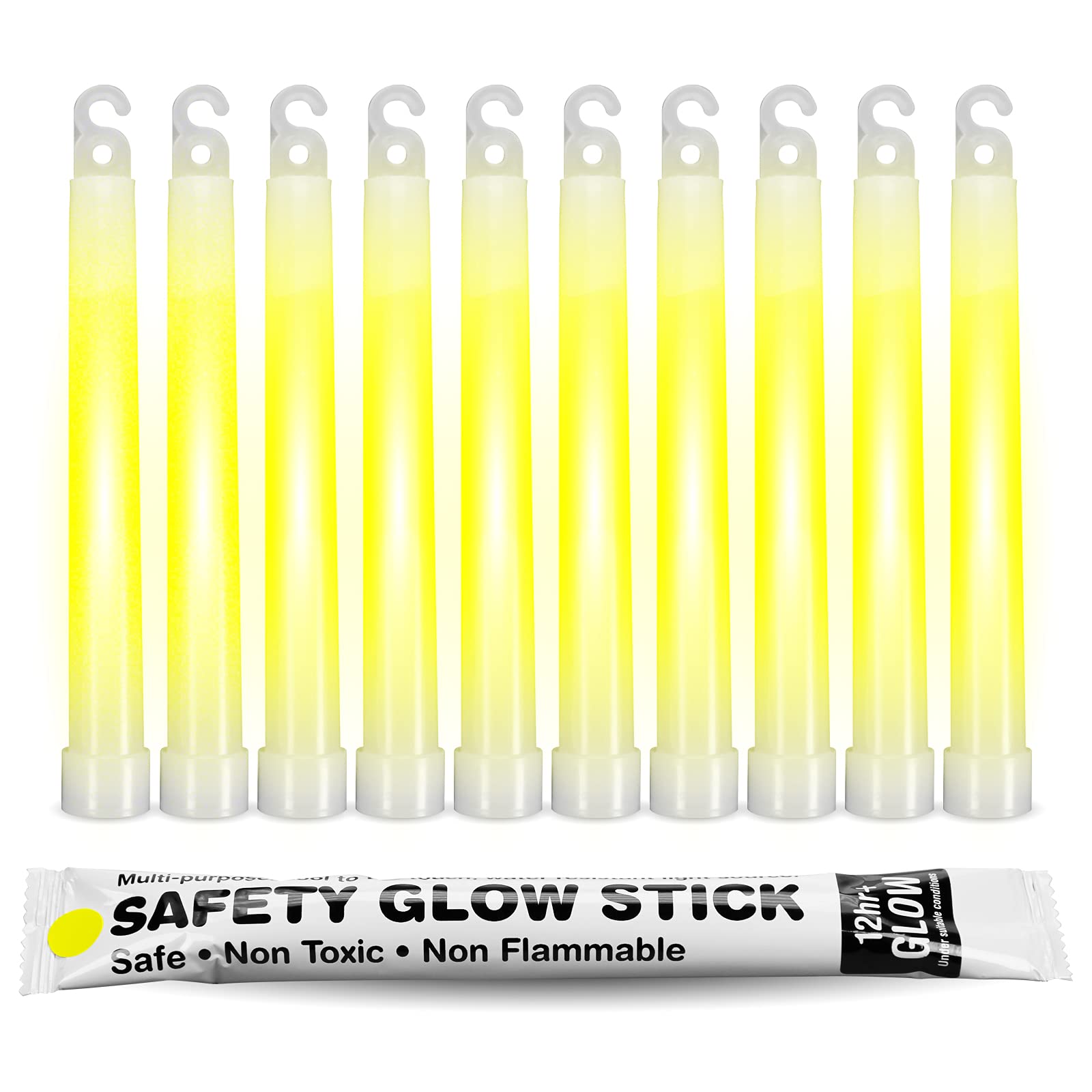 Yellow 6" Safety Light Sticks 12 Hour Guaranteed Glow Time (10 Pack)