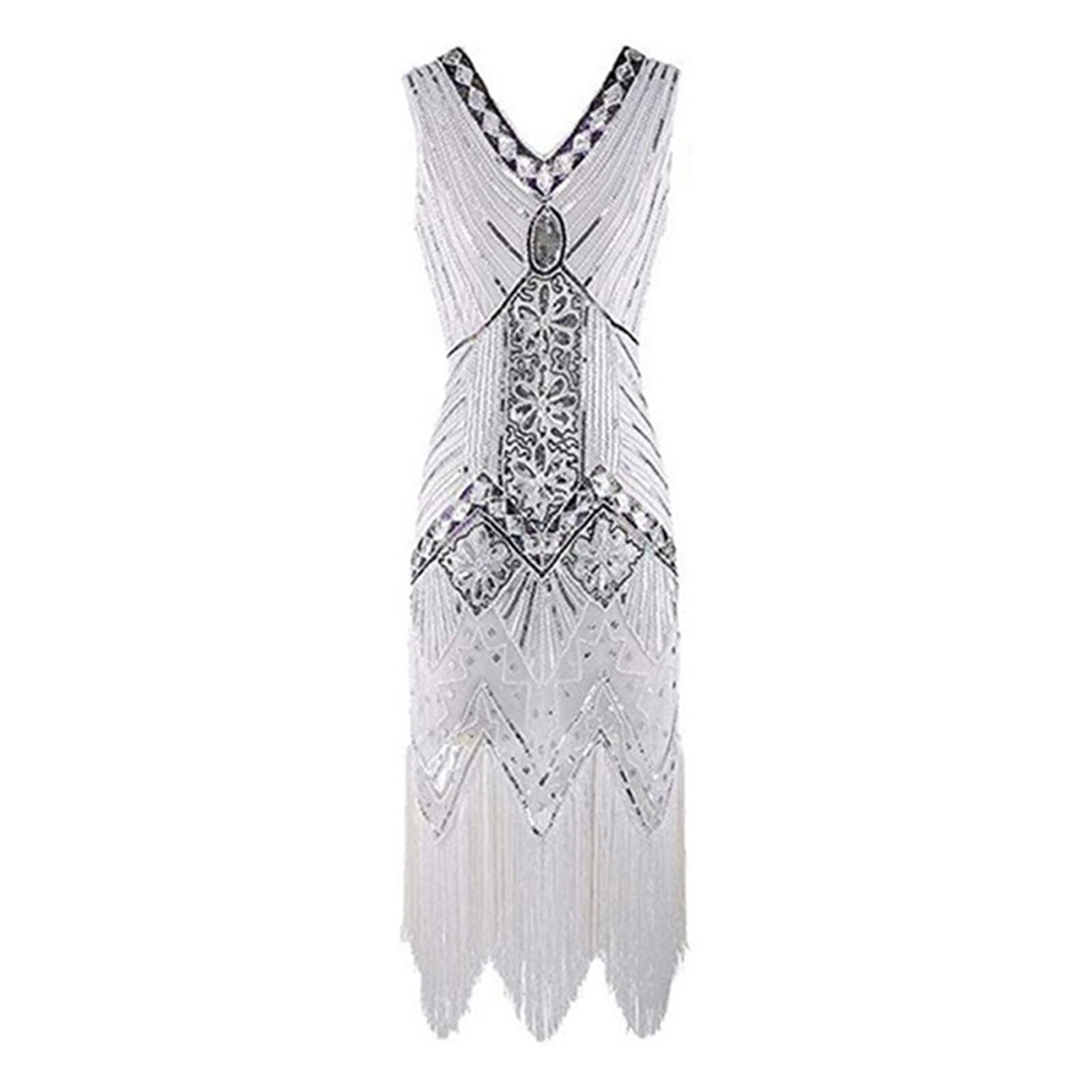 Generisch Neuheiten 2027 Damen Flapper-Kleid im 1920er-Jahre-Stil, Cocktailkleid mit Spitzenfransen 20er-Jahre-Accessoires-Set