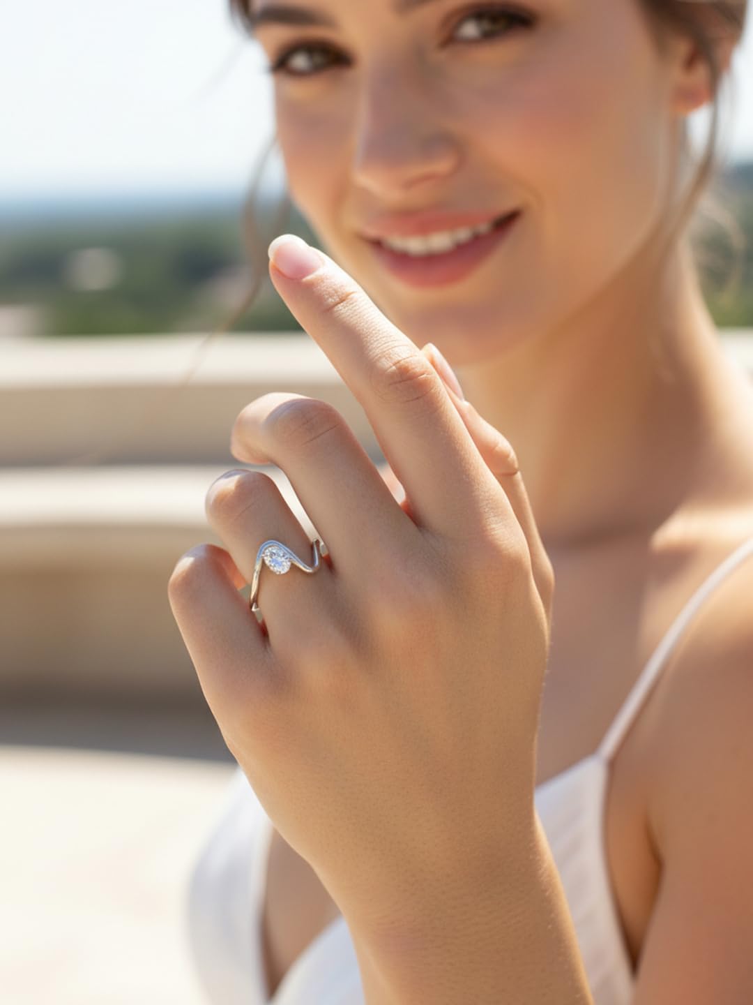 FWM 1 Carat Oval Cut Moissanite Wave Rings for Women, Solid 925 Sterling Silver, Wedding Anniversary Band Engagement Promise Ring, Birthday Christmas Valentines Jewelry for Her
