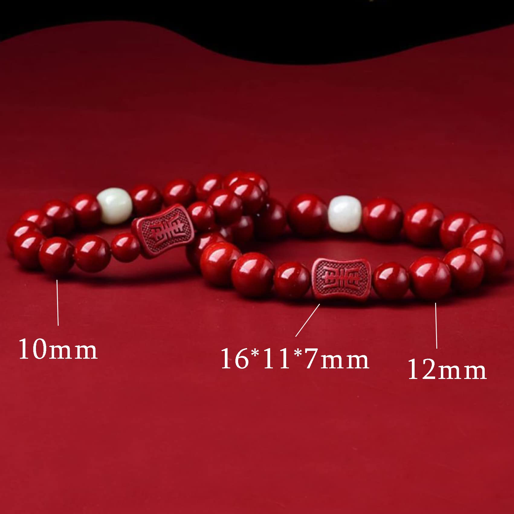 LNNSHX Pulsera Feng Shui Pulsera De Cuarzo De Cristal De Cinabrio Pulsera De Hilo Rojo Amuleto De Buena Suerte Pulsera Redonda De Cuentas Elástica Piedra Talismán Pulsera De Cristal Vintage Mujeres