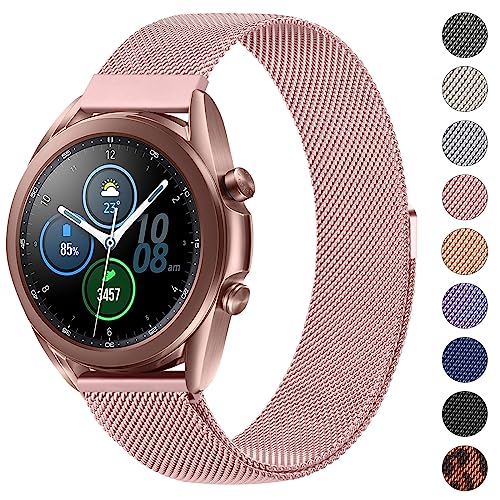 Metal Strap Compatible for Samsung Galaxy Watch 3 41mm 42mm Women Men 20mm Stainless Steel Mesh Adjustable Replacement for Samsung Galaxy Watch 3 41mm/Galaxy Watch Active 2 40mm 44mm(Rose)