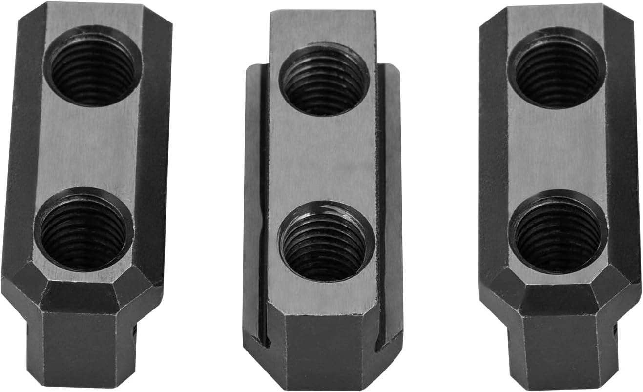 3 PCS Jaws T-nuts, 8" Hydraulic 3-jaw Hollow Chuck, T Nuts Set with Six M12 Track Bolts for Lathes, Milling Machines,45# Steel