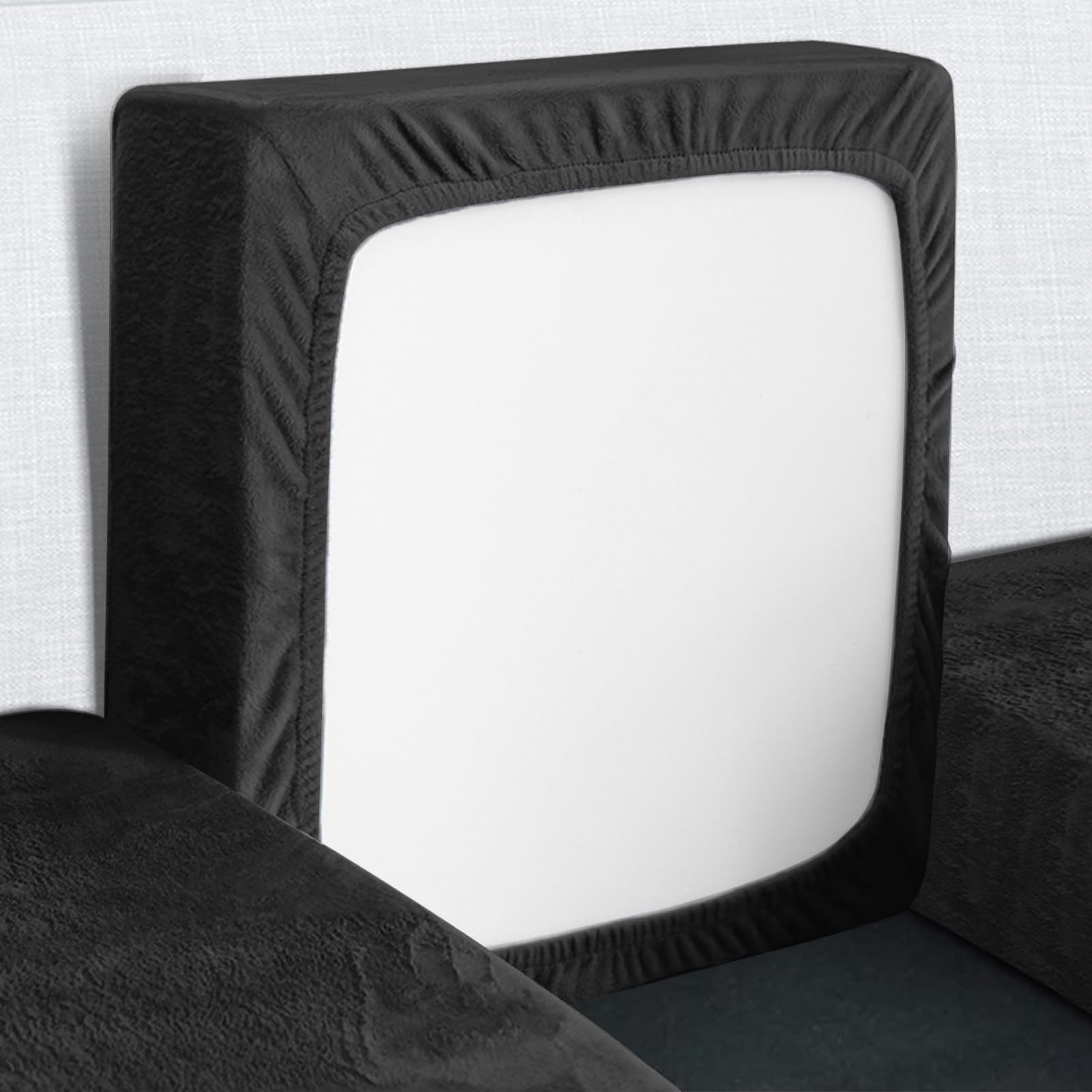 Yeahmart Sofa Seat Cushion Cover, Sofa Cushion Slipcovers Stretch Velvet, Couch Cushion Covers Replacement for Individual Cushions with Elastic Bottom (Black, 1 Seater)