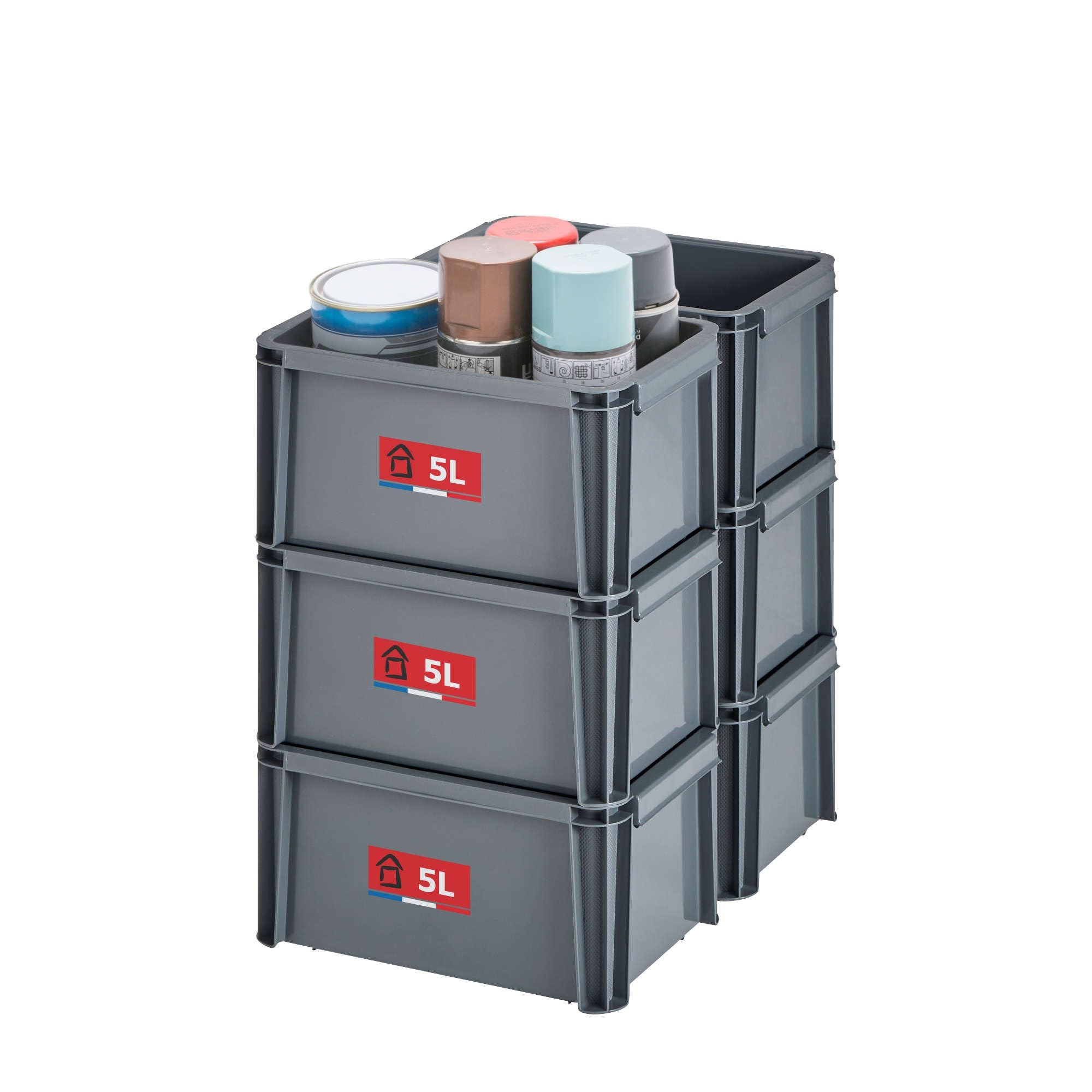 Sundis set of 6 MASTER BOX, 5L - Modular and stackable - Anthracite grey