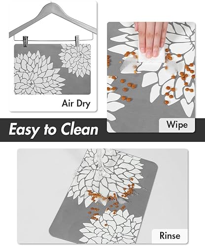 Miniatura 4 de MontVoo -Tapete de alimentación de mascotas, tapete absorbente de comida floral para gatos y perros, tapete para comida y agua, tapete dispensador