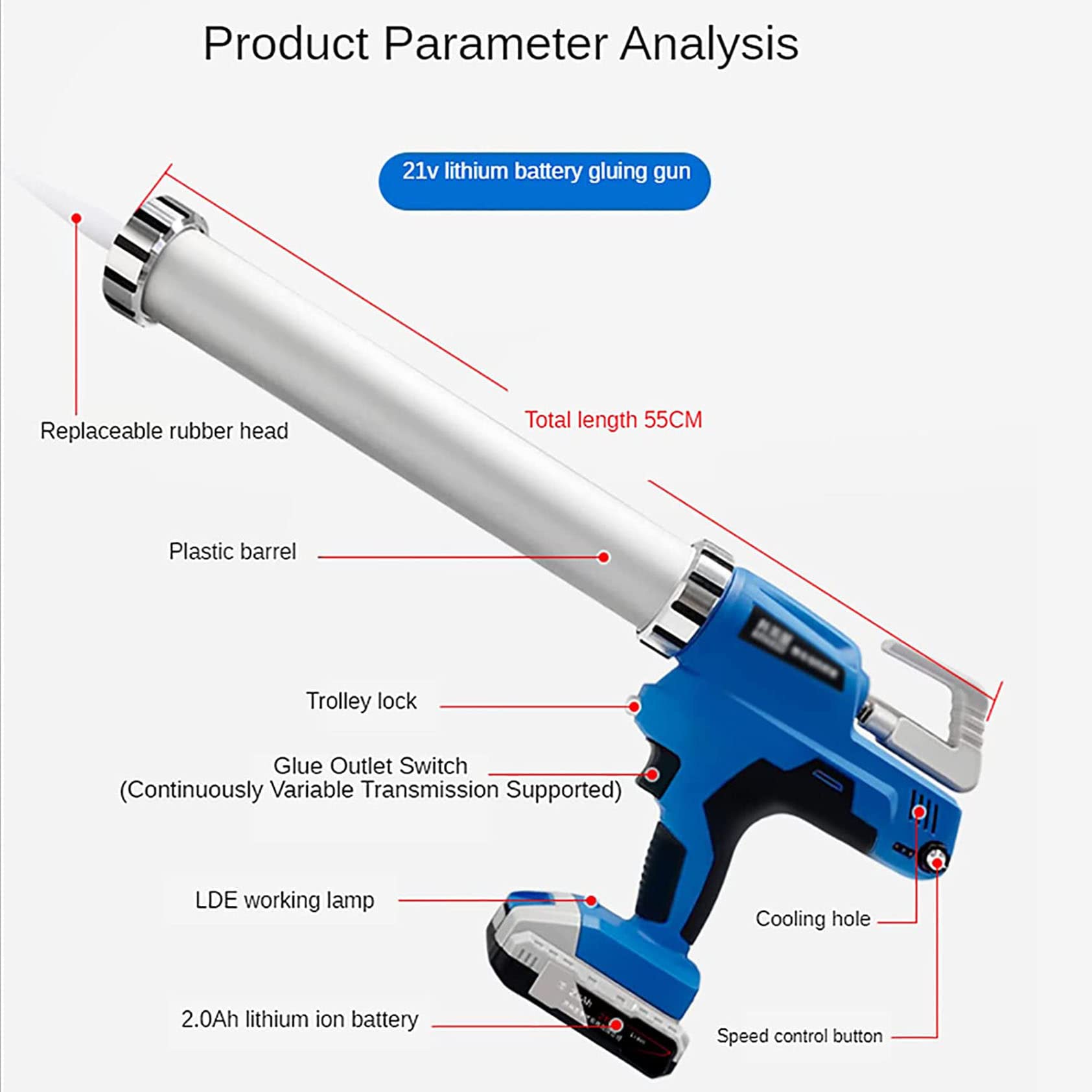 Bezprzewodowy pistolet do uszczelniania, elektryczny pistolet do uszczelniania wkładów, regulowane prędkości, do uszczelniania/napełniania silikonem/innymi klejami (Twobatteries)