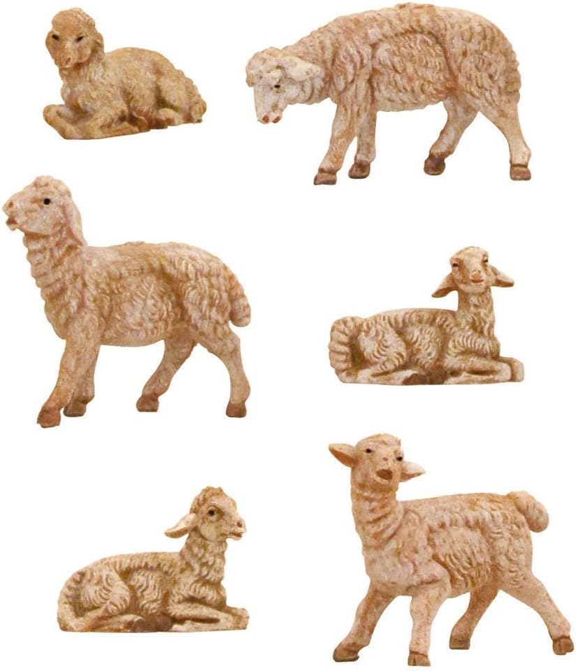 Roman Fontanini 6 Piece Sheep Figurines, 3.5 Inch Scale