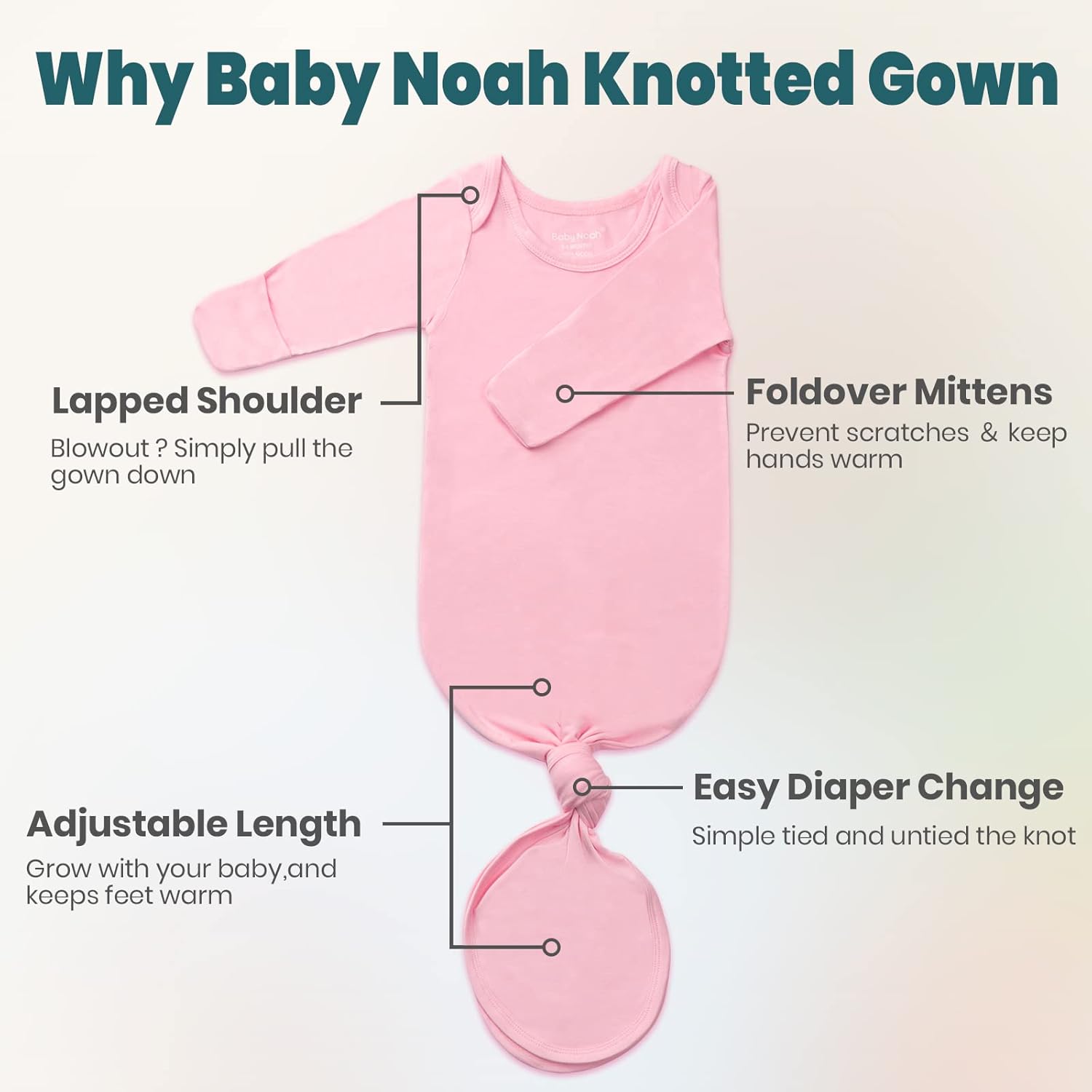 2Pk Newborn Baby Knotted Gown, Super Soft Silky Infant Long Sleeve Sleeper for Baby Sleeping with Hat Deep Purple & Pink (2 Packs 0-3 Months) - Image 5