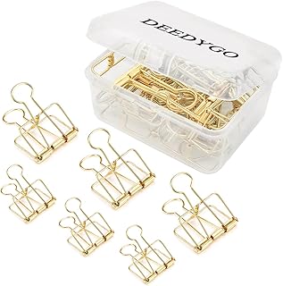 DEEDYGO 20 Pieces Gold Wire Binder Clips Assorted Sizes Stainless Steel Hollow Binder Clips Clamps for Paperwork, Sewing, Crafts, Kids, Teacher, Office School Supplies, Food Packages (10 M +10 S)
