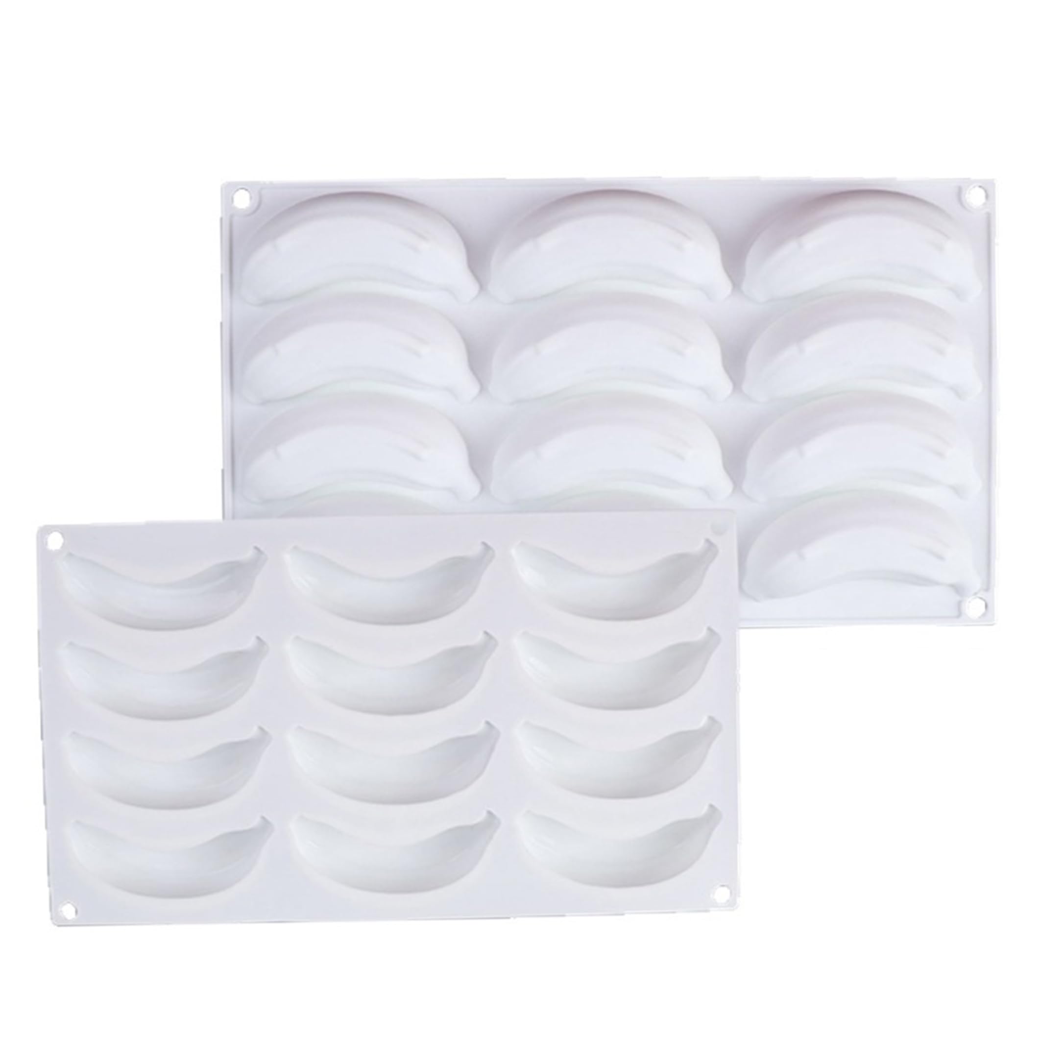Xoeryoy 2PCS Banana Mold, 12-Cavity Banana Silicone Mold Food-Grade Baking Molds Easy Release for Mousse, Pudding, Chocolate, Fondant, Ice Cubes ;1