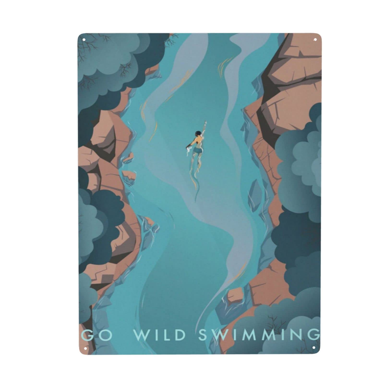 Homeoanimal Go Wild Swimming Tin Sign Vintage Plaque Metal Poster Wall Decor For Home Kitchen Garage Bar Pub Art Decor Wall Poster Gift 8X12 Inches