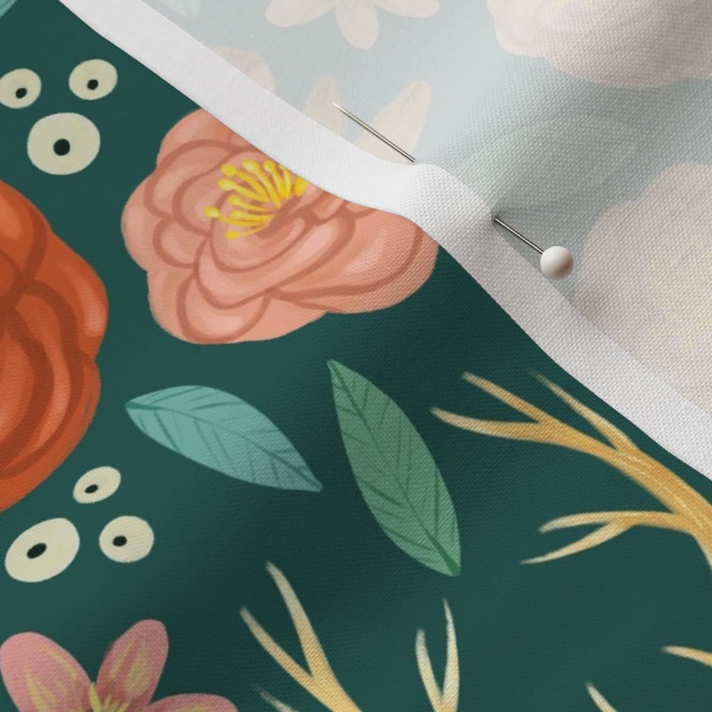 Spoonflower Fabric - Floral Green Flowers Animals Roses Botanical Folklore Printed on Petal Signature Cotton Fabric by The Yard - Sewing Quilting Apparel Crafts Decor