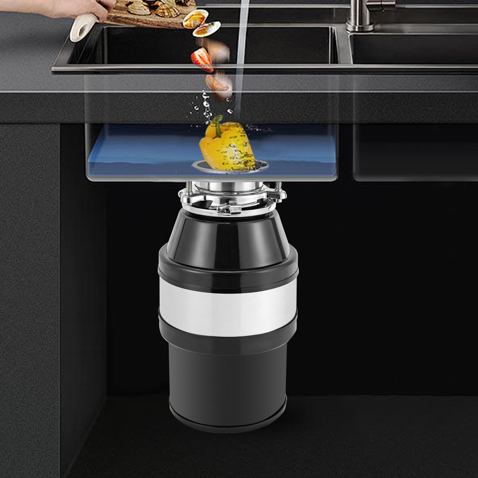 560W Trituradora De Residuos De Alimentos 3500rpm Trituradora De Residuos De Cocina Fregadero Protección contra el Ruido Máquina de Tratamiento De Residuos De Alimentos Para Tratamiento De Residuos De