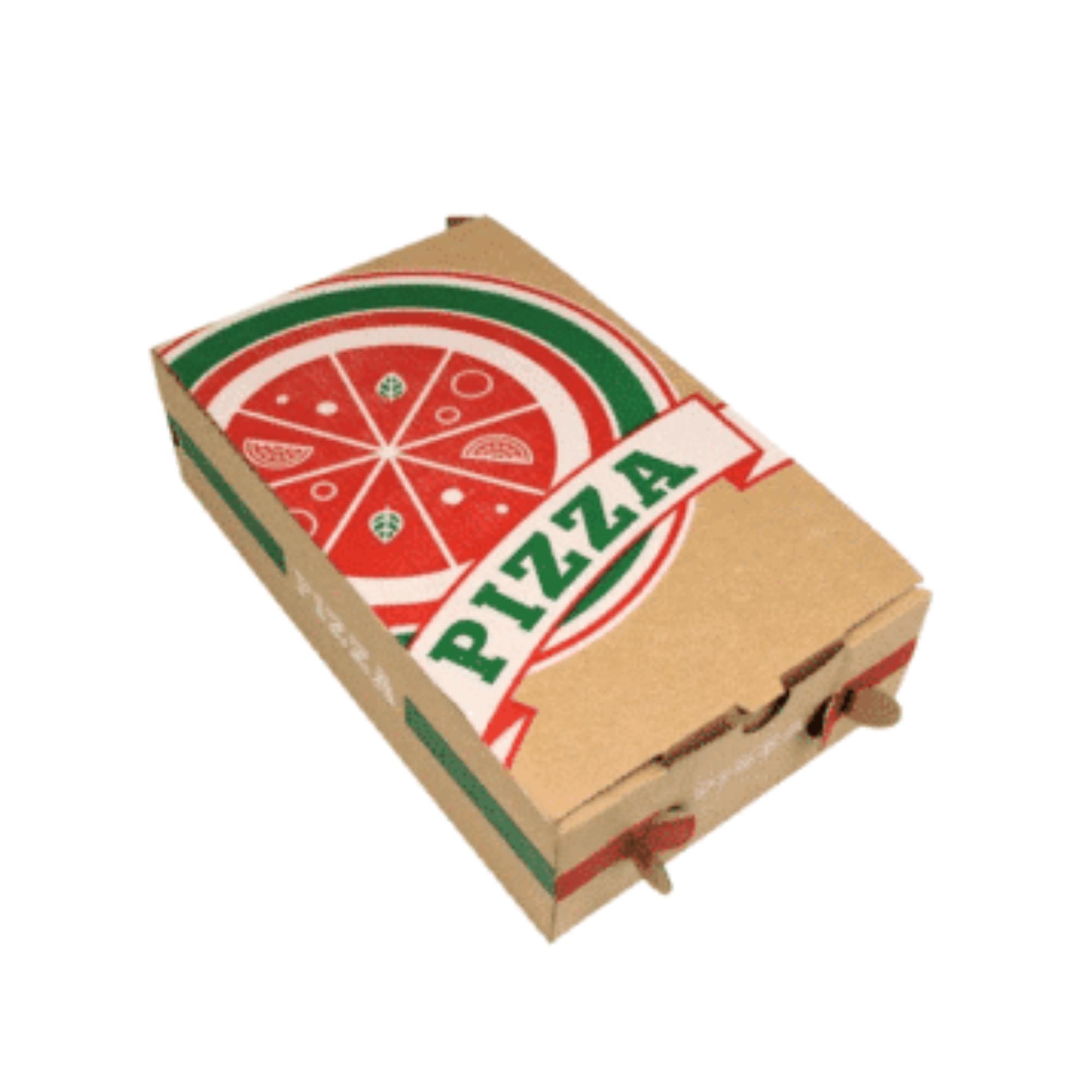 Générique 200 Boîtes à Pizza Calzone en Carton Kraft Brun Décorées 3 Couleurs 27x17x7 cm - Boîte Alimentaire Rectangulaire en Carton Micro-Cannelure