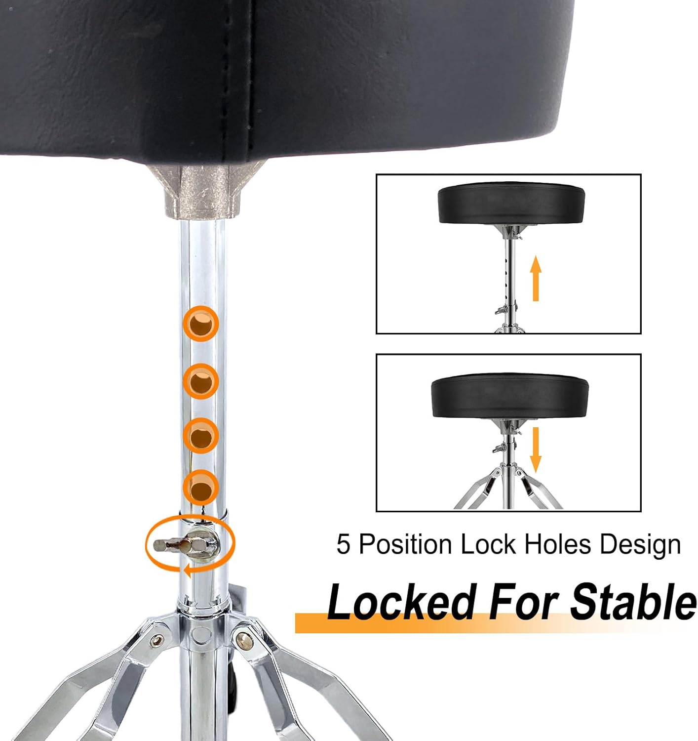 Drum Throne Seat Adjustable-Height with Padded Seat Double-Braced Legs Non-Slip Design Drum Stool for Drummers,Comfortable Cushion for Practice&Performance