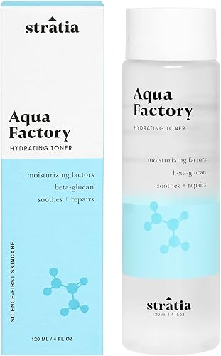 Stratia Aqua Factory Tóner hidratante con beta glucano, 7 factores hidratantes y péptidos para reparación de barreras, nutritiva piel seca y