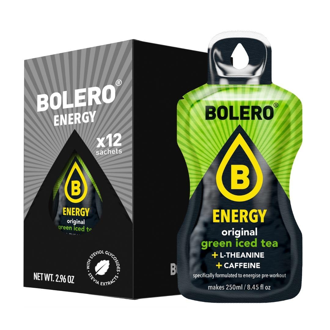 Bolero Energy | Sugar-Free Powder Drink | Vegan & Gluten-Free | For Active Lifestyles (12x7g, Green Iced Tea)