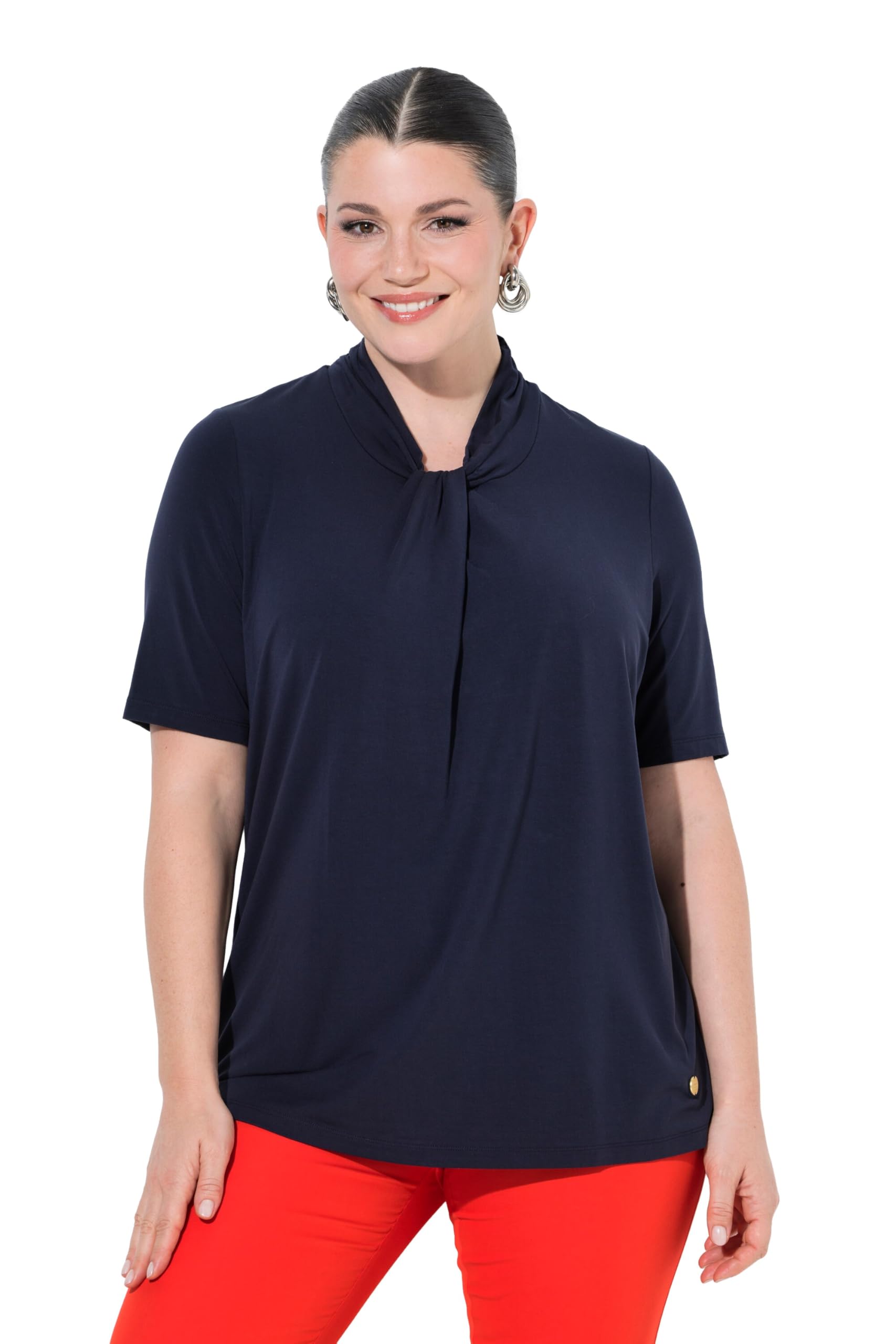 Ulla Popken Damen große Größen Übergrößen Plus Size T-Shirt, Lyocell, Classic, Stehkragen, Halbarm 847955