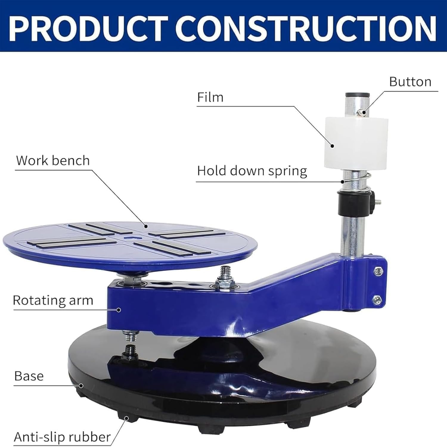 Machine Demballage Manuelle sous Film Étirable, Réglable en Hauteur Et Rotative À 360°, pour Contenants Alimentaires Ronds De 6 À 12 Cm De Diamètre.