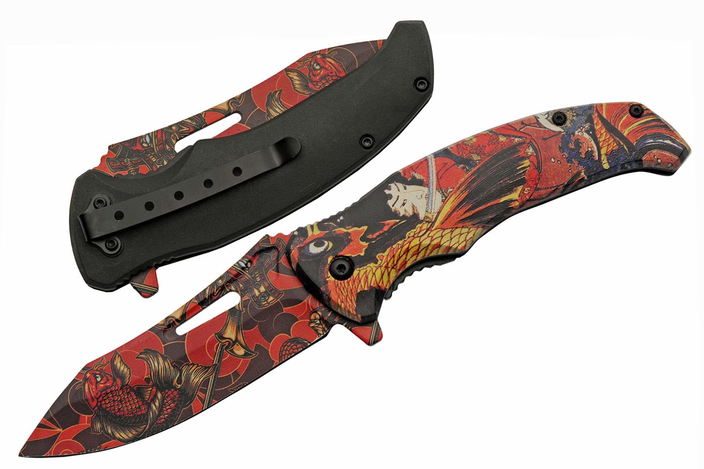 8.5” Orange Koi Liner Lock EDC Folding Knife With Pocket Clip
