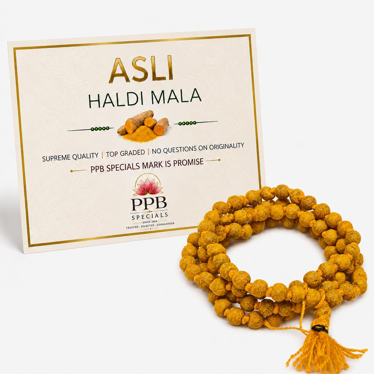 PPB_Specials Original Haldi Mala Natural Turmeric 108+1 Beads Lab Certified | Baglamukhi Jaap Mala for Jupiter Sadhna, Puja, Meditation & Mantra Chanting | Haldi, Mala-image-14