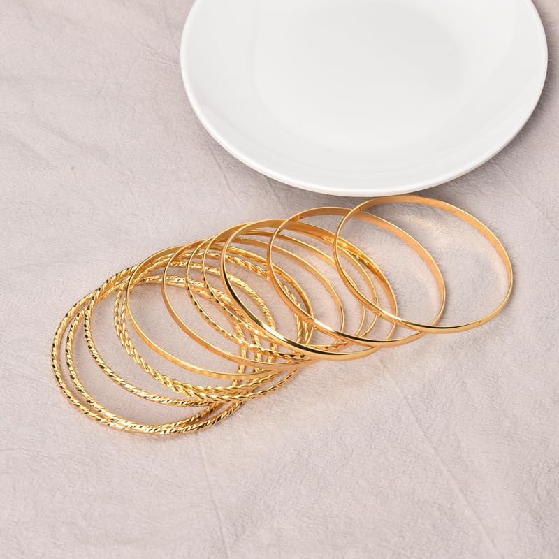 Boho Gold Bangle Bracelets for Women Bohemian Stackable Bracelets Sets for Women Round Dainty Bracelet Metal Aztec Multi Bangle Bracelets for Women Textured Bangles Bracelet Accessories Pack of 12 - Image 6
