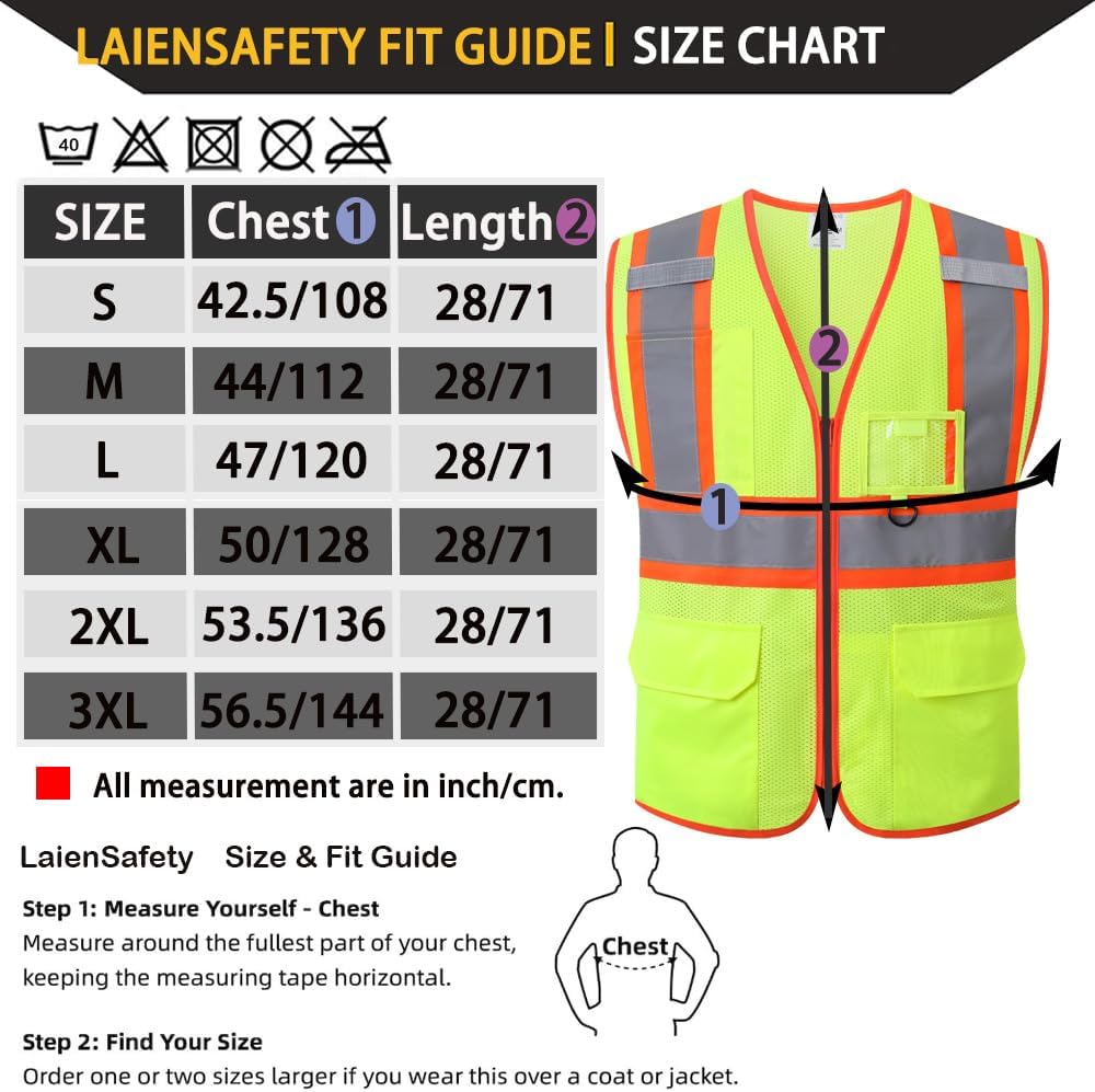 Hi Vis Reflective Safety Vest for Men Women Class 2 Mesh High Visibility Vest with Pockets and Zipper Front,Meets ANSI/ISEA Standards(EK1-178-Yellow-L) - Image 2