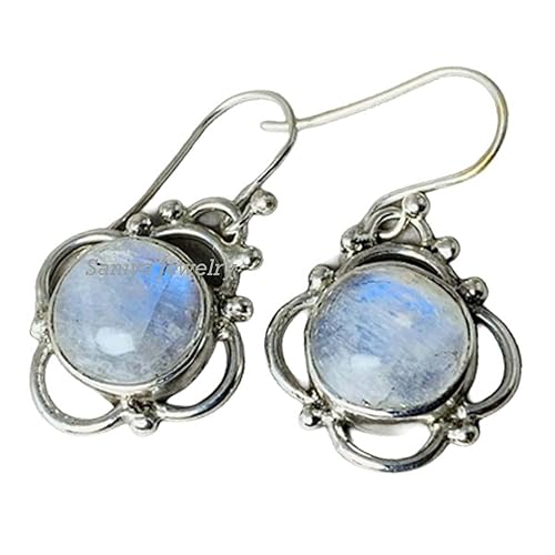 Pure 925 Sterling Silver Round Moonstone Dangle Drop Women gift Earrings, Unique Handmade Mothers Day Gifts Earrings, Mothers Day Gifts, Perfect