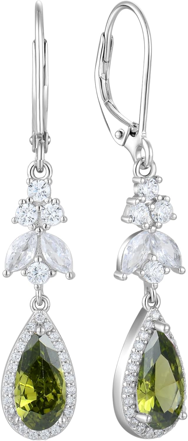 925スターリングシルバー ティアドロップ ダングル ウェディングイヤリング レディース 誕生石 レバーバックイヤリング プロムジュ